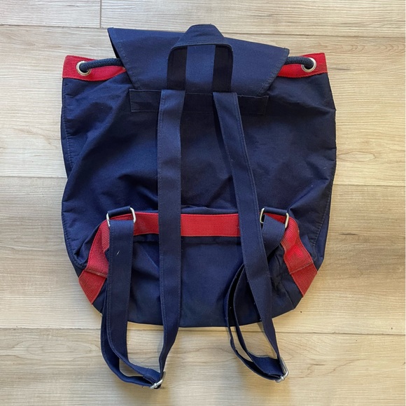 Vtg 90s Tommy Hilfiger Flag Logo Cinch Backpack, Canvas Tote, School Bag - Picture 2 of 16